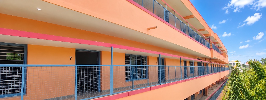Architectural corridor and classroom wings at Santosh Group of Institutions