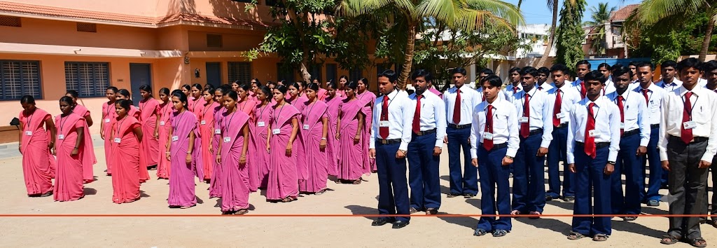 Morning assembly on campus grounds